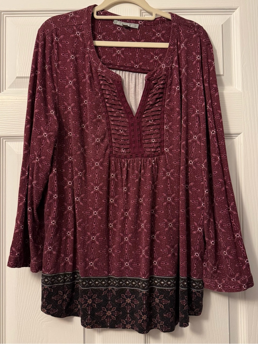 Daniel Rainn Burgundy and Pink Paisley V-Neck Blouse